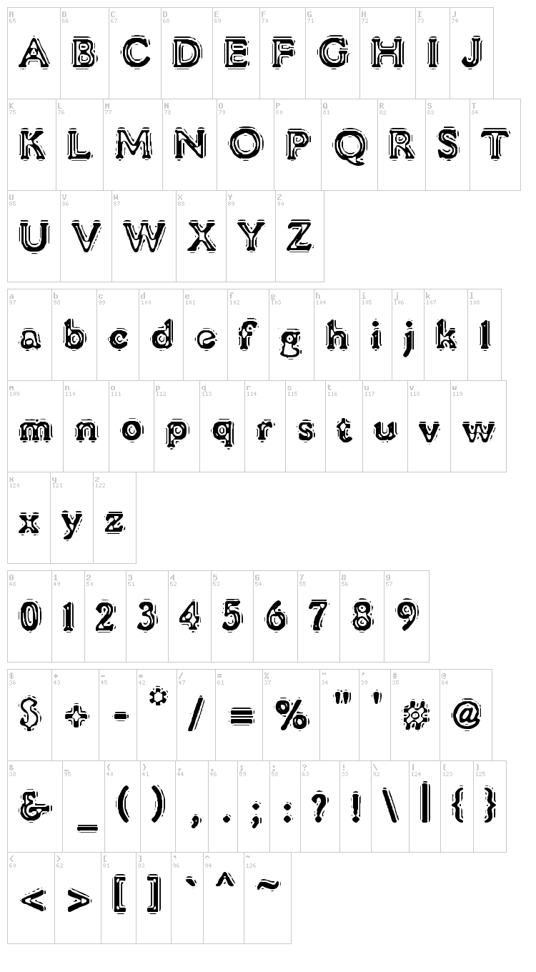 VTC Liquor Crystal Display font map